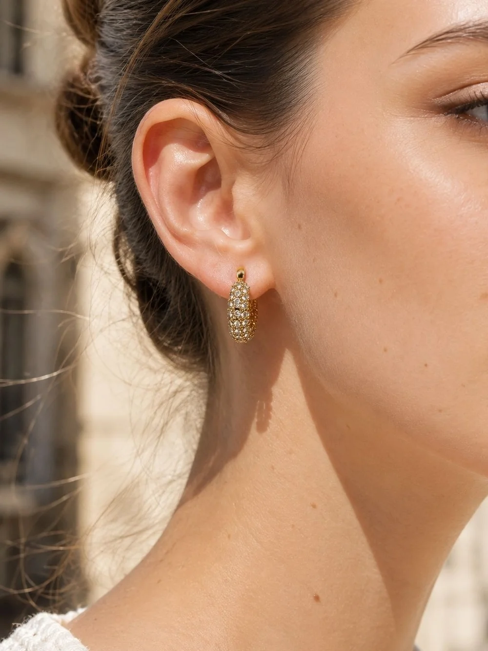 Gold Crystal-Studded Hoop Earrings
